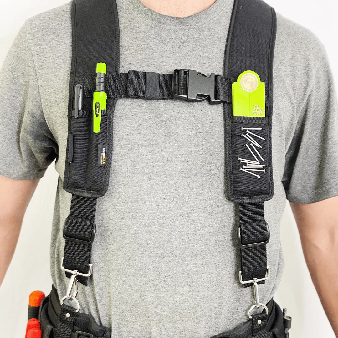 A Person wearing the Obvious Tool Co. Suspenders